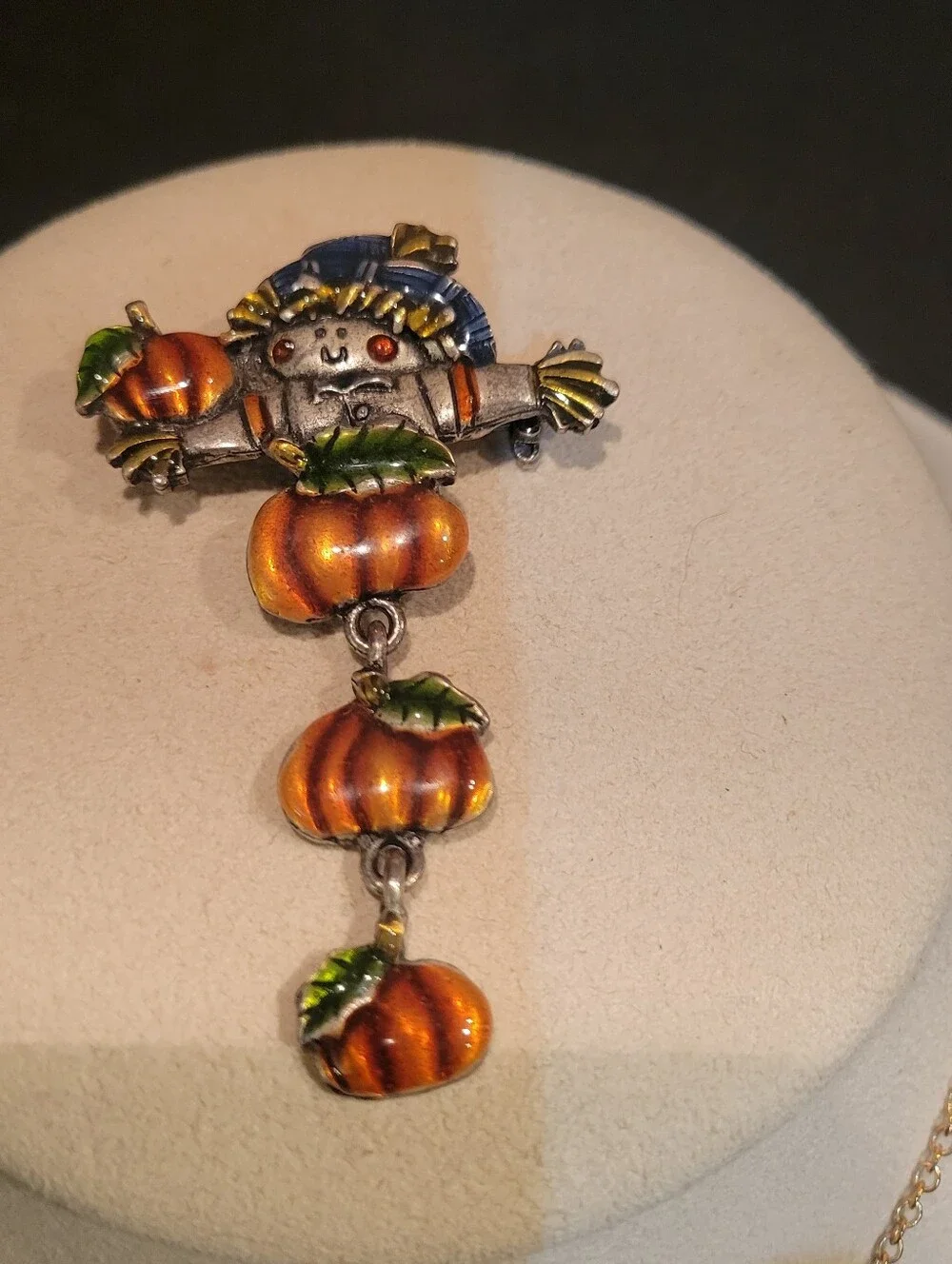 Halloween Pumpkin Pendant Necklace, Brooch and Earrings Set Vintage Retro